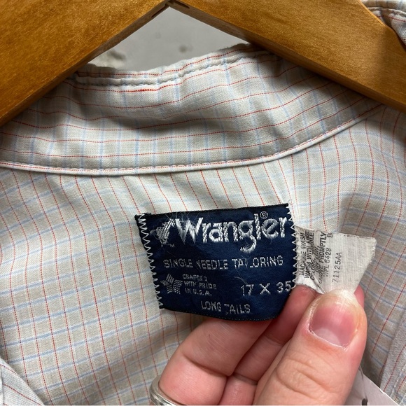 Wrangler Single Needle Tailoring Long Tails Pearl Snap Button Down Shirt 17x35 - Picture 3 of 7